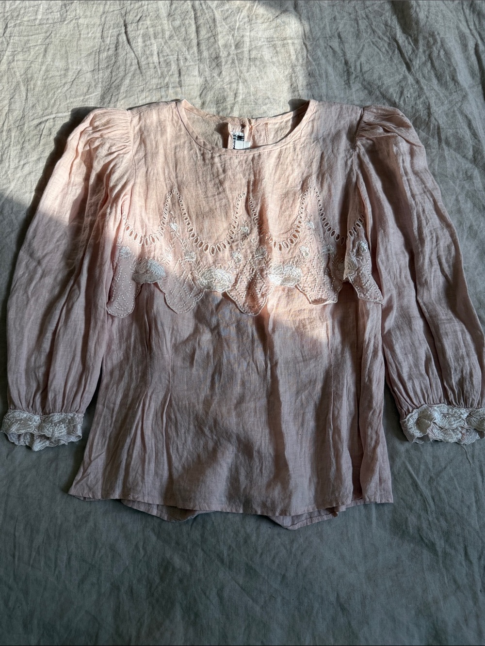 Cloak of Many Colors Vintage Pink Linen Blouse Sz M 💕